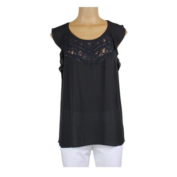 Express Black Lace Panel Cap Sleeve Blouse - Picture 10 of 10